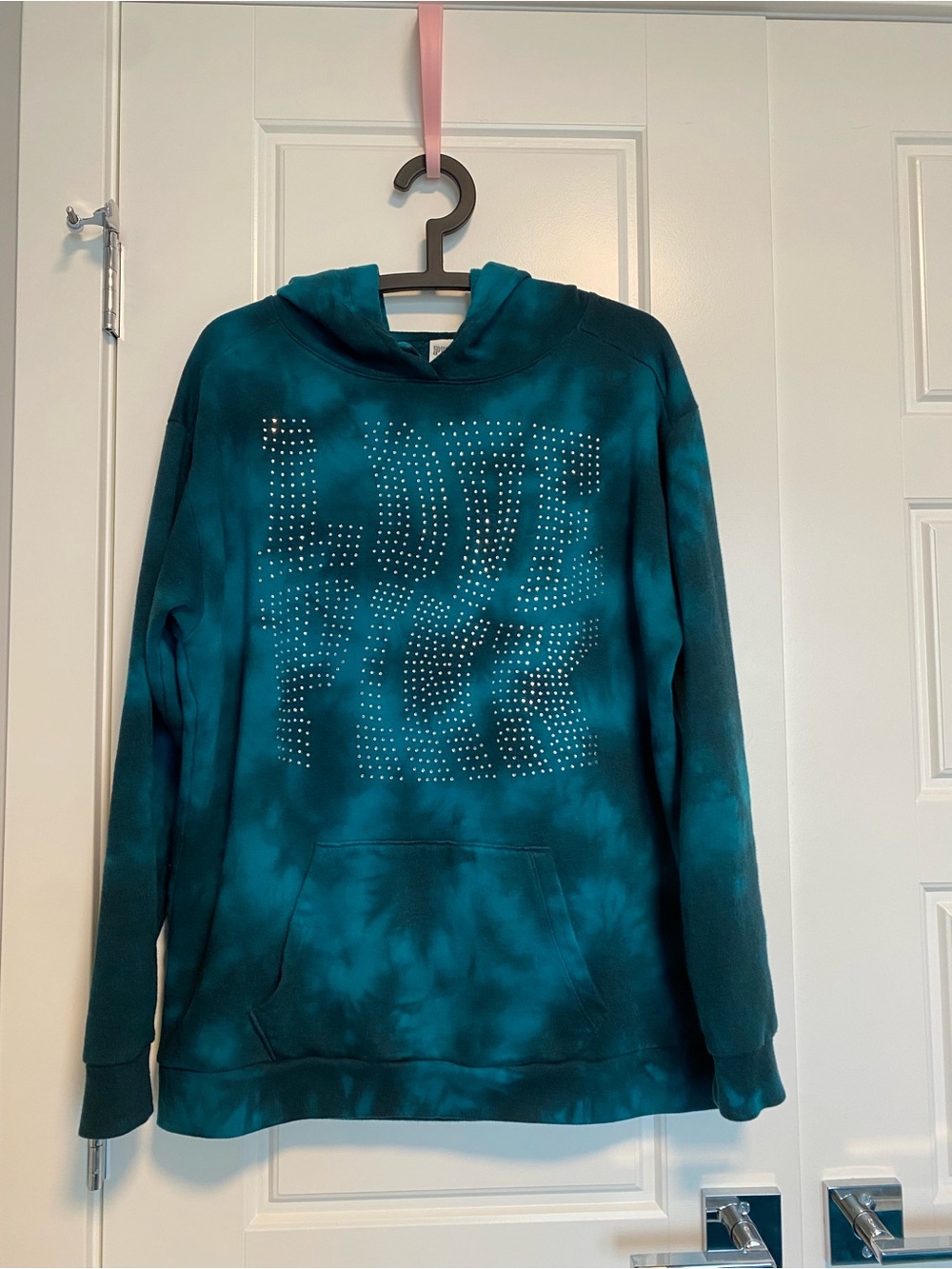 VS PINK Rhinestone Teal Tie-Dye Hooded Sweatshirt with Stud Detail